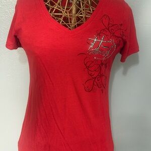 Harley-Davidson Red V-Neck Tee with Embellishments